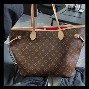Brown Monogram Tote with Red Interior